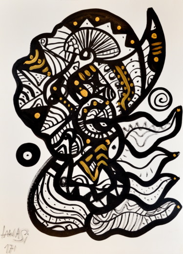 Картина под названием "Mind of a Buffalo" - Lawasi, Подлинное произведение искусства, Акрил