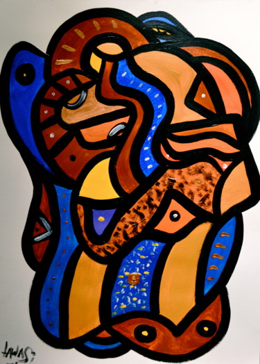 Картина под названием "Pappas Mask" - Lawasi, Подлинное произведение искусства, Акрил