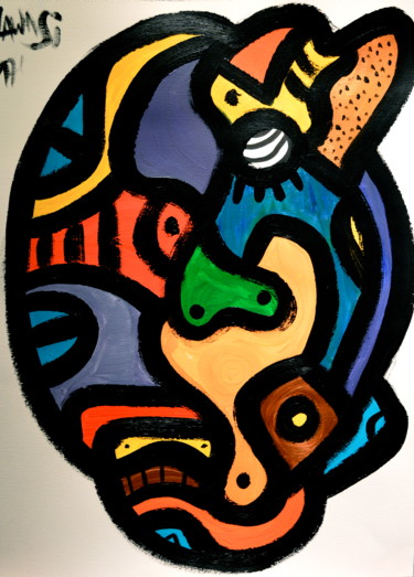 Ζωγραφική με τίτλο "Lion Mask" από Lawasi, Αυθεντικά έργα τέχνης, Ακρυλικό
