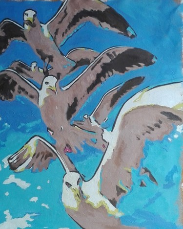 Painting titled "The Gulls" by Yvette Mey, Original Artwork, Oil