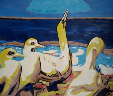 Painting titled "Gannets." by Yvette Mey, Original Artwork, Oil