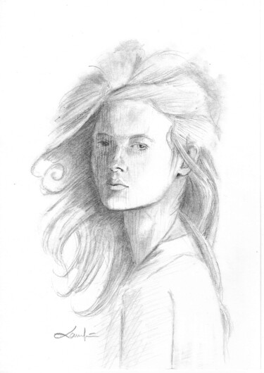 Drawing titled "La chevelure" by Lawrence Poulet, Original Artwork, Graphite