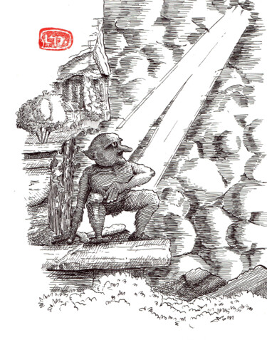 Disegno intitolato "Le troll disparu" da Lawrence Poulet, Opera d'arte originale, Inchiostro