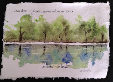 Painting titled "Forêt lacustre" by Lawrence Poulet, Original Artwork, Watercolor