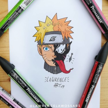 Drawing titled "Naruto Venomised -…" by Lawrence Art, Original Artwork, Ink