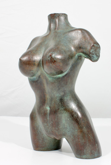 Sculpture titled "buste bronze vert" by Lawrence, Original Artwork, Metals