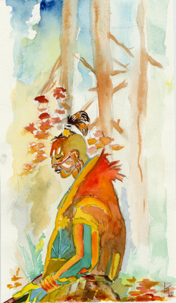 Painting titled "indien" by Lawrence, Original Artwork, Watercolor