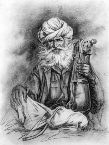 Drawing titled "Fiddle Man" by Laxman Kumar Artist Delhi, Original Artwork, Other