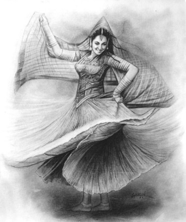 Drawing titled "Dancing Moods (1)" by Laxman Kumar Artist Delhi, Original Artwork, Other
