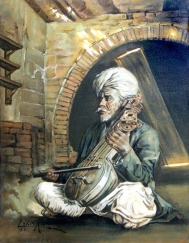 Painting titled "Fiddle Player" by Laxman Kumar Artist Delhi, Original Artwork, Oil