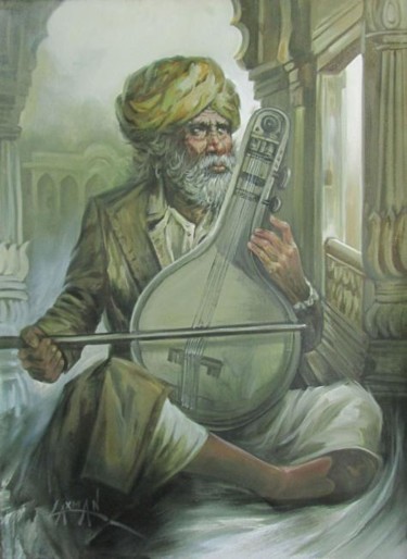Painting titled "Sarangi Player 02" by Laxman Kumar Artist Delhi, Original Artwork