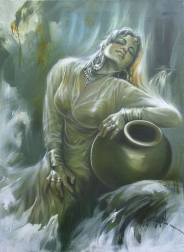 Painting titled "Reminiscence of Pan…" by Laxman Kumar Artist Delhi, Original Artwork, Oil