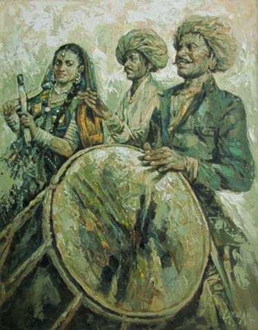 Painting titled "Gair Dance 03" by Laxman Kumar Artist Delhi, Original Artwork, Oil