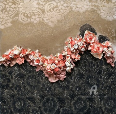 Collages intitulée "Fleurs 008" par Liliana Lazar, Œuvre d'art originale, Collages Monté sur Châssis en bois