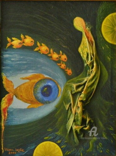 Painting titled "Confusion bleu-vert" by Liliana Lazar, Original Artwork, Oil
