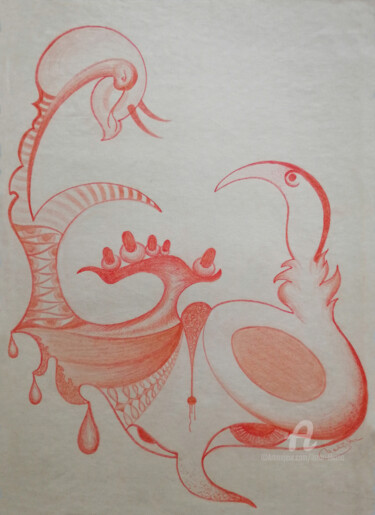 Drawing titled "Idées en rouge 6 (L…" by Liliana Lazar, Original Artwork, Pencil