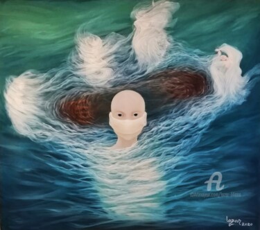 Painting titled "The last born" by Liliana Lazar, Original Artwork, Oil Mounted on Wood Stretcher frame