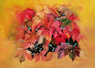 Painting titled "Late autumn" by Liliana Lazar, Original Artwork, Oil Mounted on Wood Stretcher frame