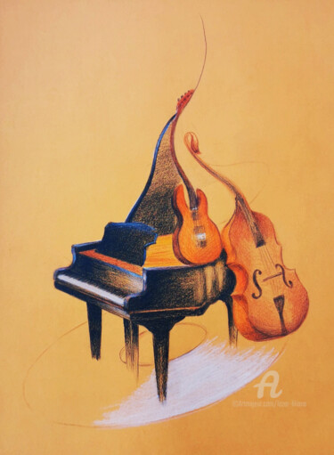 Drawing titled "La salle de musique" by Liliana Lazar, Original Artwork, Pastel Mounted on Other rigid panel
