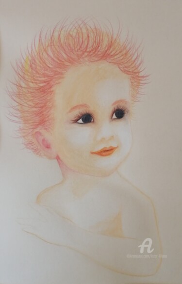 Drawing titled "Sourire d'enfant" by Liliana Lazar, Original Artwork, Pastel