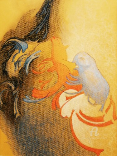 Drawing titled "Un peu... feu... je…" by Liliana Lazar, Original Artwork, Pastel