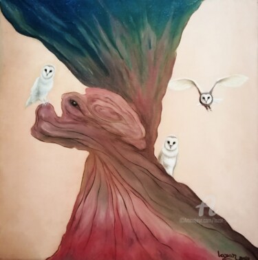 Painting titled "L'arbre de la sages…" by Liliana Lazar, Original Artwork, Oil Mounted on Wood Stretcher frame