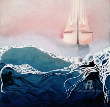 Painting titled "Ghost-ship" by Liliana Lazar, Original Artwork, Oil Mounted on Wood Stretcher frame