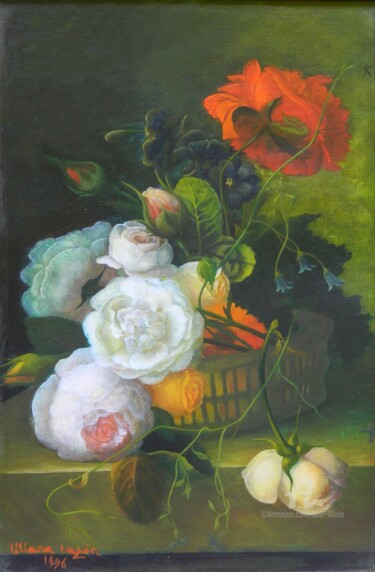 Painting titled "flower 1 (copy Flem…" by Liliana Lazar, Original Artwork, Oil