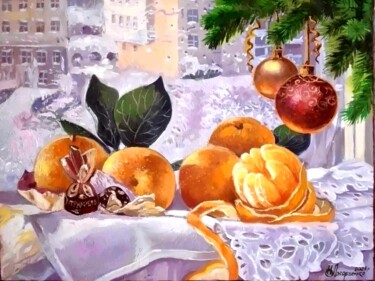 Картина под названием "Мандарины к праздни…" - Natalyi Lazarchenko, Подлинное произведение искусства, Масло