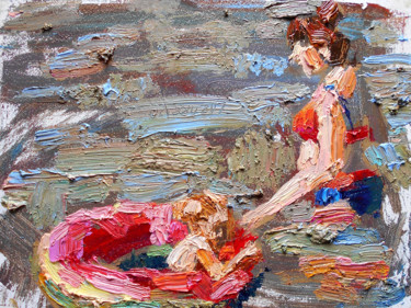 Картина под названием "Mom with daughter" - Valerie Lazareva, Подлинное произведение искусства, Масло