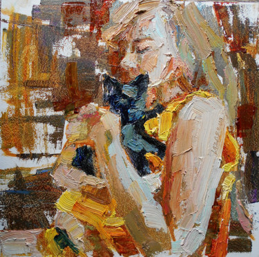 Painting titled "Girl with a black k…" by Valerie Lazareva, Original Artwork, Oil