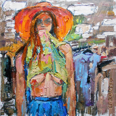 Painting titled "Girl in men's store" by Valerie Lazareva, Original Artwork, Oil