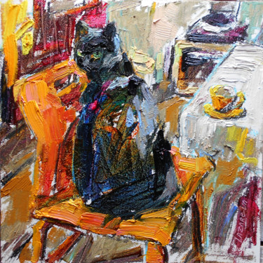 Peinture intitulée "Black cat & orange…" par Valerie Lazareva, Œuvre d'art originale, Huile