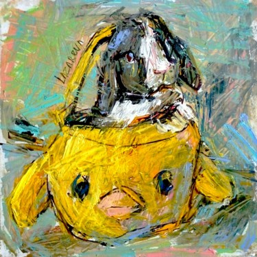 Painting titled "Easter bunny" by Valerie Lazareva, Original Artwork, Oil