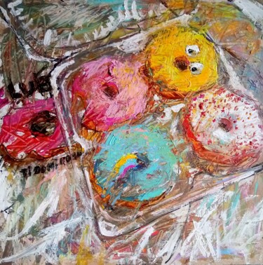 Pintura intitulada "Four Donuts #4 (202…" por Valerie Lazareva, Obras de arte originais, Óleo