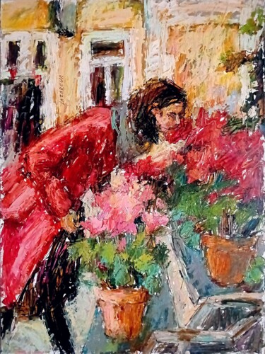Painting titled "In a red coat/2020" by Valerie Lazareva, Original Artwork, Oil