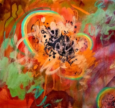 Painting titled "Abstract Papaya #2/…" by Valerie Lazareva, Original Artwork, Acrylic