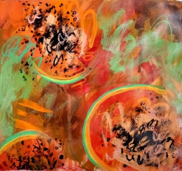 Painting titled "Abstract Papaya #3/…" by Valerie Lazareva, Original Artwork, Acrylic