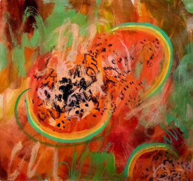 Painting titled "Abstract Papaya #4/…" by Valerie Lazareva, Original Artwork, Acrylic