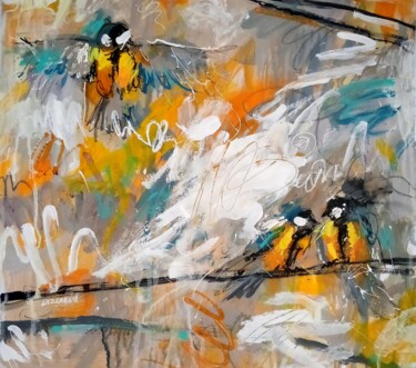 Painting titled "Abstract Tit birds/…" by Valerie Lazareva, Original Artwork, Acrylic