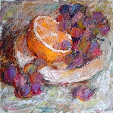 Painting titled "Grapes & orange #1" by Valerie Lazareva, Original Artwork, Oil