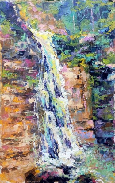 Painting titled "Waterfall" by Valerie Lazareva, Original Artwork, Oil