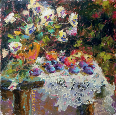Painting titled "Still life with plu…" by Valerie Lazareva, Original Artwork, Oil