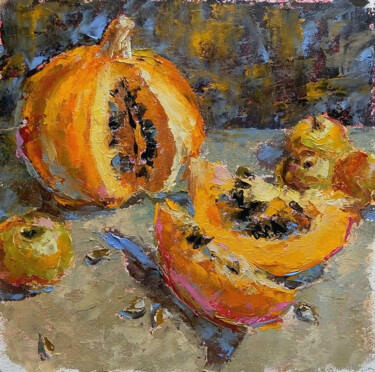 Painting titled "Pumpkin" by Valerie Lazareva, Original Artwork, Oil
