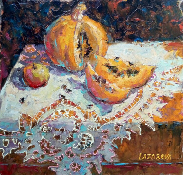 Painting titled "Pumpkin & apple" by Valerie Lazareva, Original Artwork, Oil