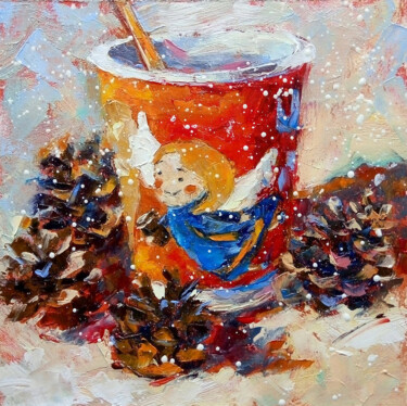 Pittura intitolato "Christmas Coffee" da Valerie Lazareva, Opera d'arte originale, Olio