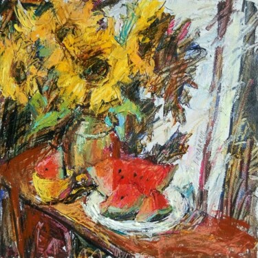 Peinture intitulée "Sunflower & waterme…" par Valerie Lazareva, Œuvre d'art originale, Huile