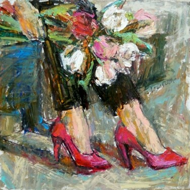 Painting titled "In pink shoes" by Valerie Lazareva, Original Artwork, Oil
