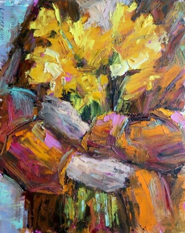 Painting titled "Armful of daffodils" by Valerie Lazareva, Original Artwork, Oil