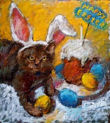 Malerei mit dem Titel "Happy Easter/2022" von Valerie Lazareva, Original-Kunstwerk, Öl
